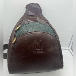 NADINE VINTAGE Made in Argentina Tricolor Leather Ostrich Emb Slingback Backpack